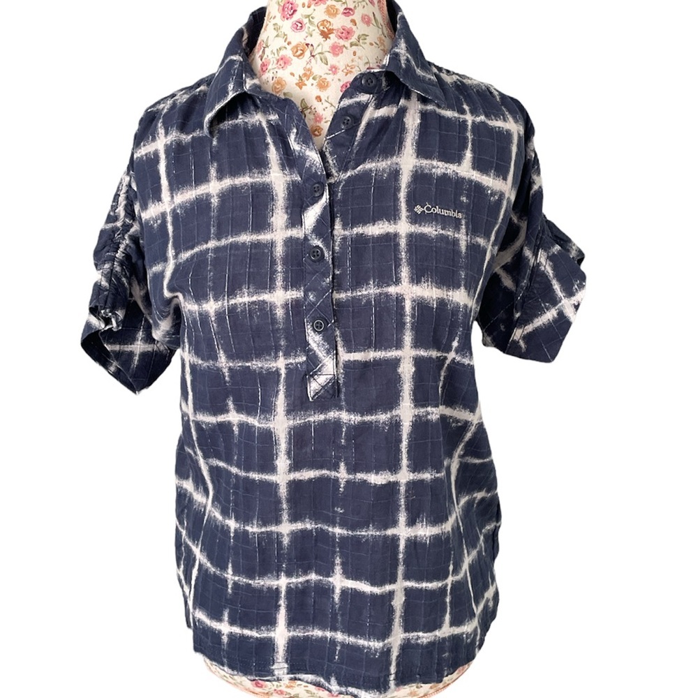 Columbia Sportswear Co Womens Tie Dye T-Shirt Blue Checkered Sz S